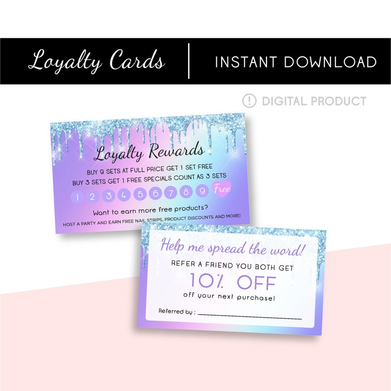Drip Purple Glitter Colorstreet Colorstreet Loyalty Cards Colorstreet Dripping Rainbow Loyalty Rewards Template Instant Download