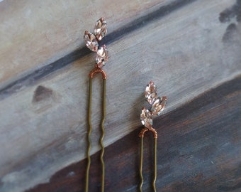 Stunning luxury bridal hairpins peachy-blush rhinestones wedding hair piece bohemian bobbypin romantic hair jewellery wedding hair accessory