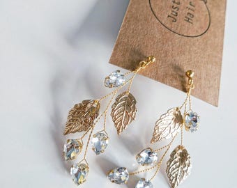 Romantic wedding earrings Glamor wedding earrings gold delicate bridal earrings wedding jewelry golden leaves bohemian earrings boho glam