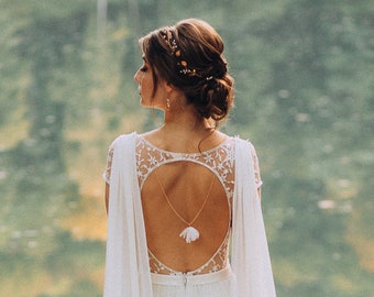 Superbe collier de mariée décolleté et dos collier de mariage tissu fleur pendentif collier pour robe de mariée sans dos bijou multifonctionnel bijou