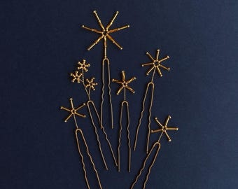 Star Hair Pins Set Bridal Wedding Celestial Bobby Pins Boho Gold Silver Hair Accessories 6pcs