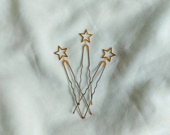 Star hair pins set, gold wedding hair pins, gold bridal celestial hair pins, boho bridal accessories, stars wedding hair accessories 3pcs