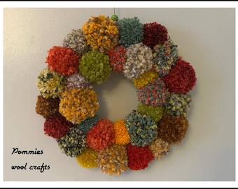 Herbst Wolle Pom Pom Kranz, Bunter Herbst Dekor