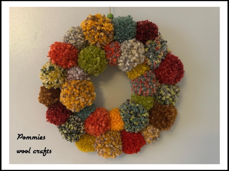 Autumn Wool Pom Pom Wreath, Colorful Fall Home Decor Autumn colour 2