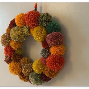 Autumn Wool Pom Pom Wreath, Colorful Fall Home Decor image 3