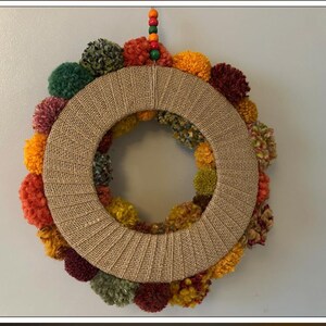 Autumn Wool Pom Pom Wreath, Colorful Fall Home Decor image 5