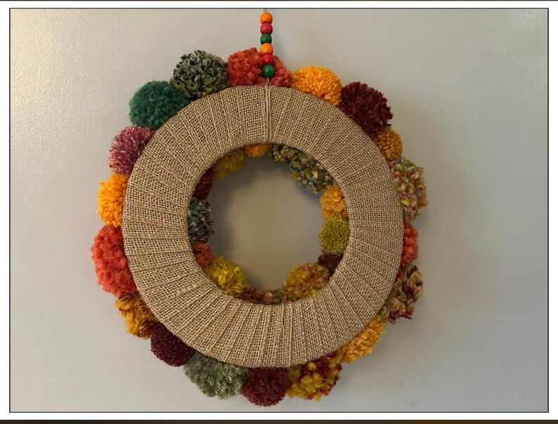 Autumn Wool Pom Pom Wreath, Colorful Fall Home Decor image 5