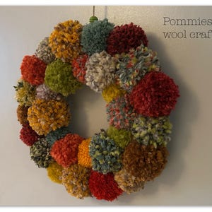 Autumn Wool Pom Pom Wreath, Colorful Fall Home Decor image 6