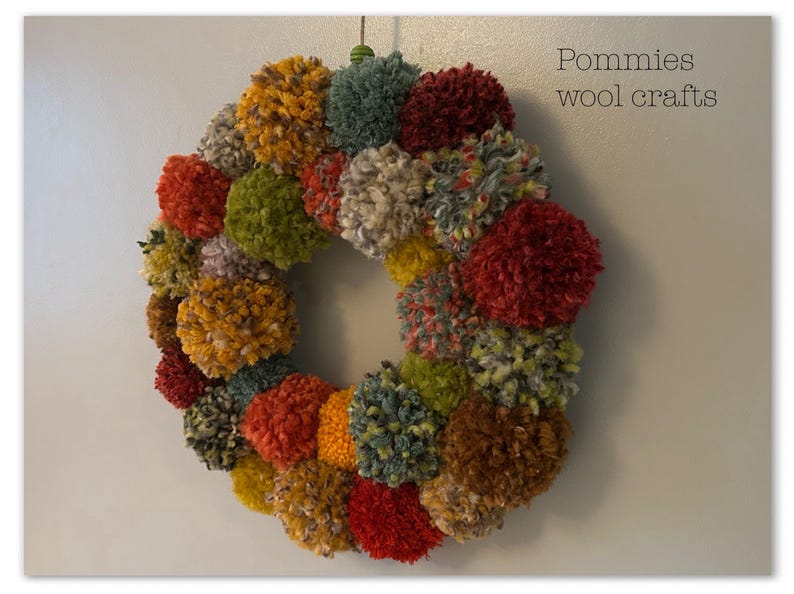 Autumn Wool Pom Pom Wreath, Colorful Fall Home Decor image 6