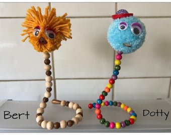 Quirky Wool Pom Pom Figure, Beaded Bendable Wire Gift