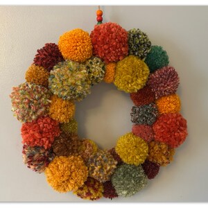 Autumn Wool Pom Pom Wreath, Colorful Fall Home Decor image 4