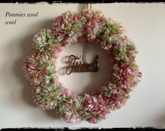 Vintage Kranz aus Wolle Rosa & Grün