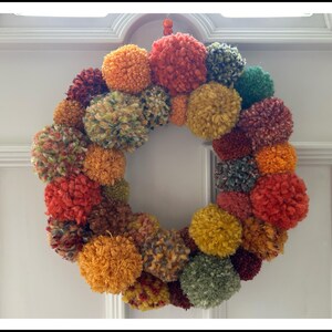 Autumn Wool Pom Pom Wreath, Colorful Fall Home Decor Autumn colour 1