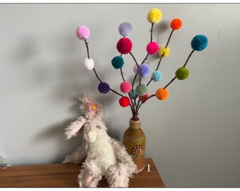 Pom pom flowers/Retro/valentine gift/gift for her/Pom pom branch/Christmas gift /mother/birthday gift/thankyou gift/anniversary/housewarming