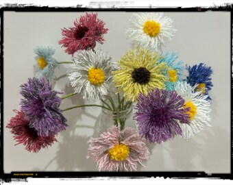 Handgemaakt wollen madeliefje, shaggy woondecoratiebloemen