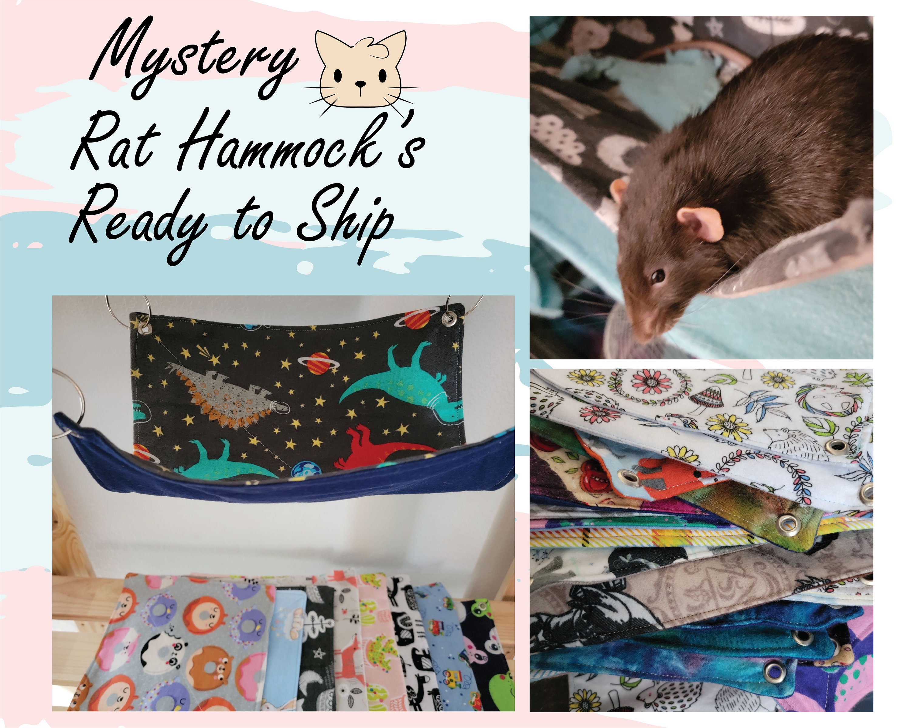 READY TO SHIP Mystery Rat Hammock 3, 5 or 10 Pack - Square or Rectangle - Flannel- Eyelets