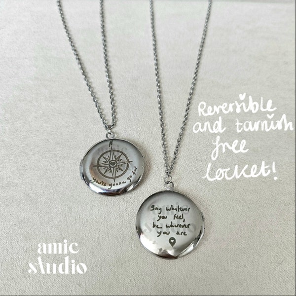 far locket necklace | reversible design, compass necklace, locket, stainless steel