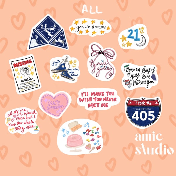 SET OF 6 or 12 gracie stickers | good riddance,minor,faultline,camden,gracie slaybrams,where do we go now,amelie,feels like,twifl,gracie bow