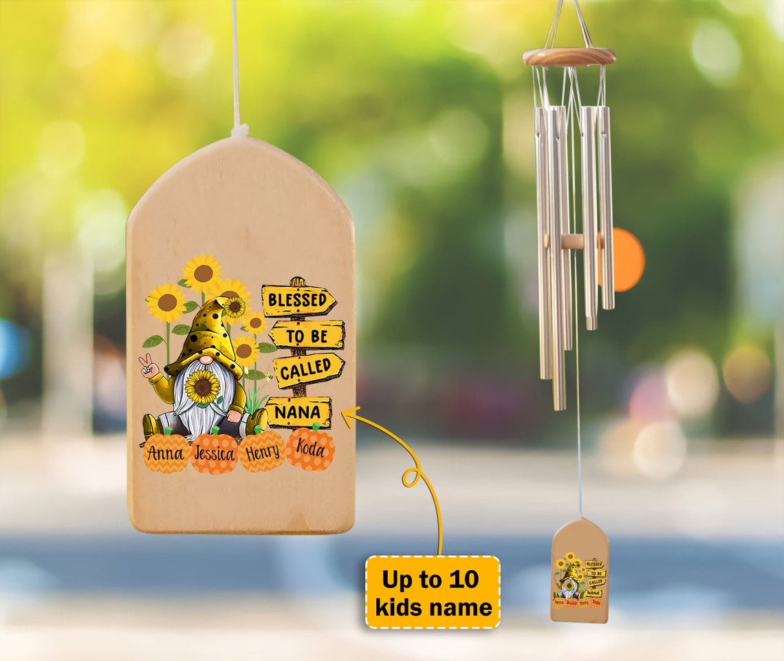 Personalized Wind Chime Blessed to Be Called Nana Gnome Wind Etsy