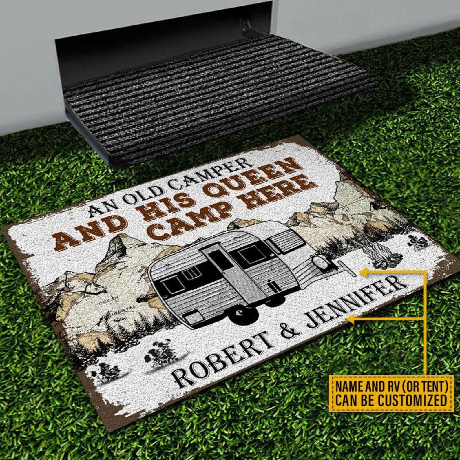 Personalized Camping Doormat An Old Camper And His Queen Etsy