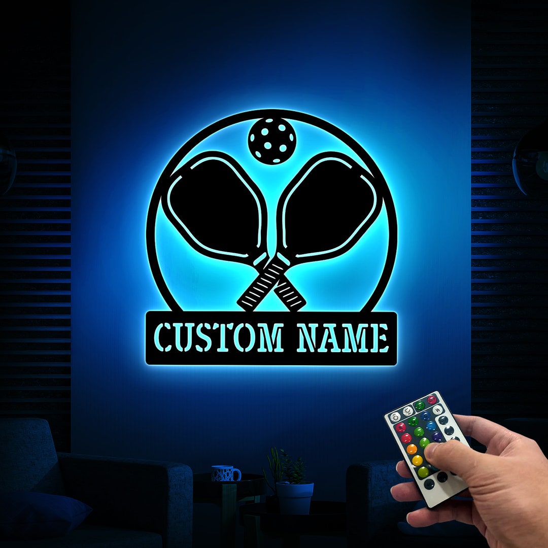 Personalized Pickleball Metal LED Light Sign, Game Room Decor, Unique