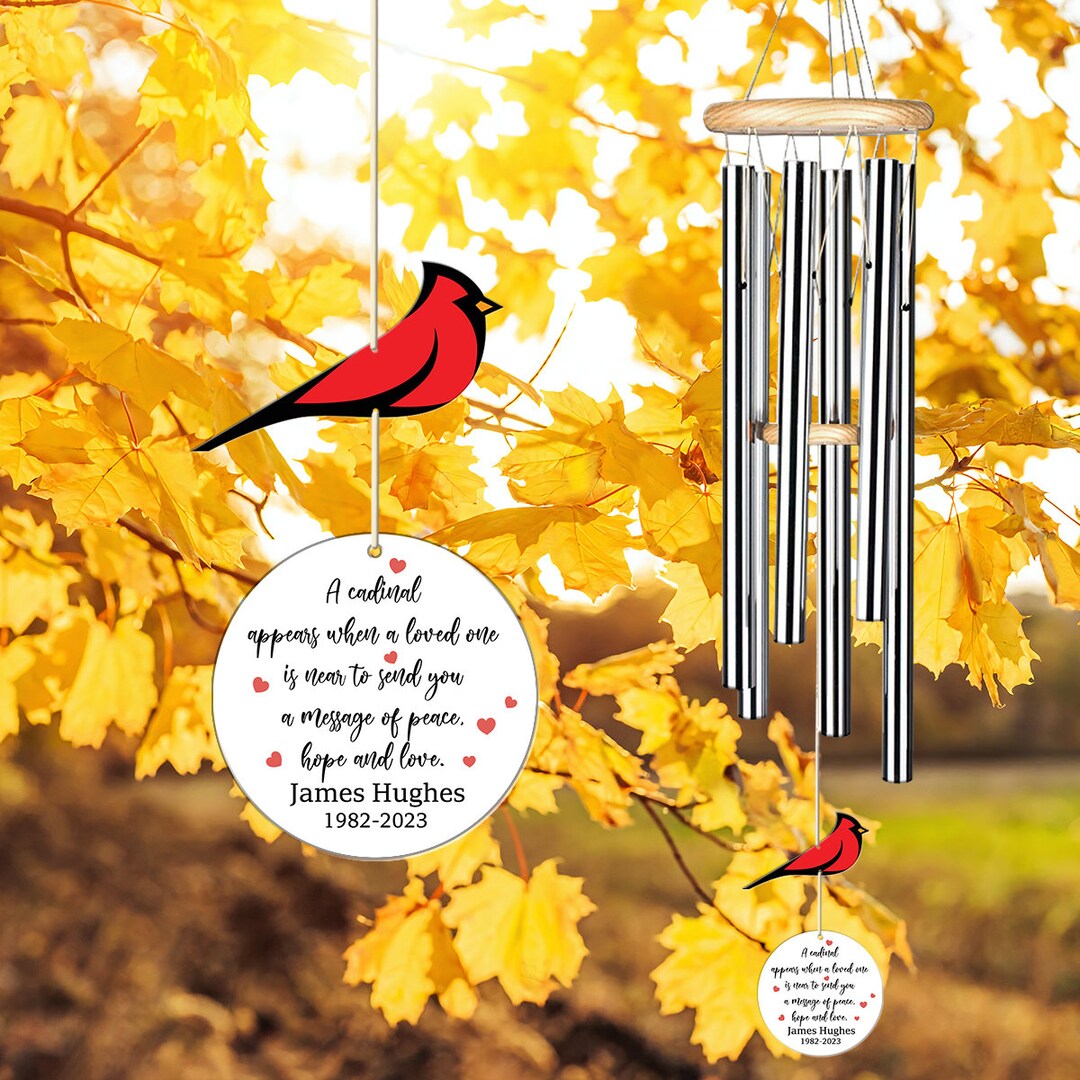 Personalized Memorial Wind Chime, A Cardinal Appears When A Loved One