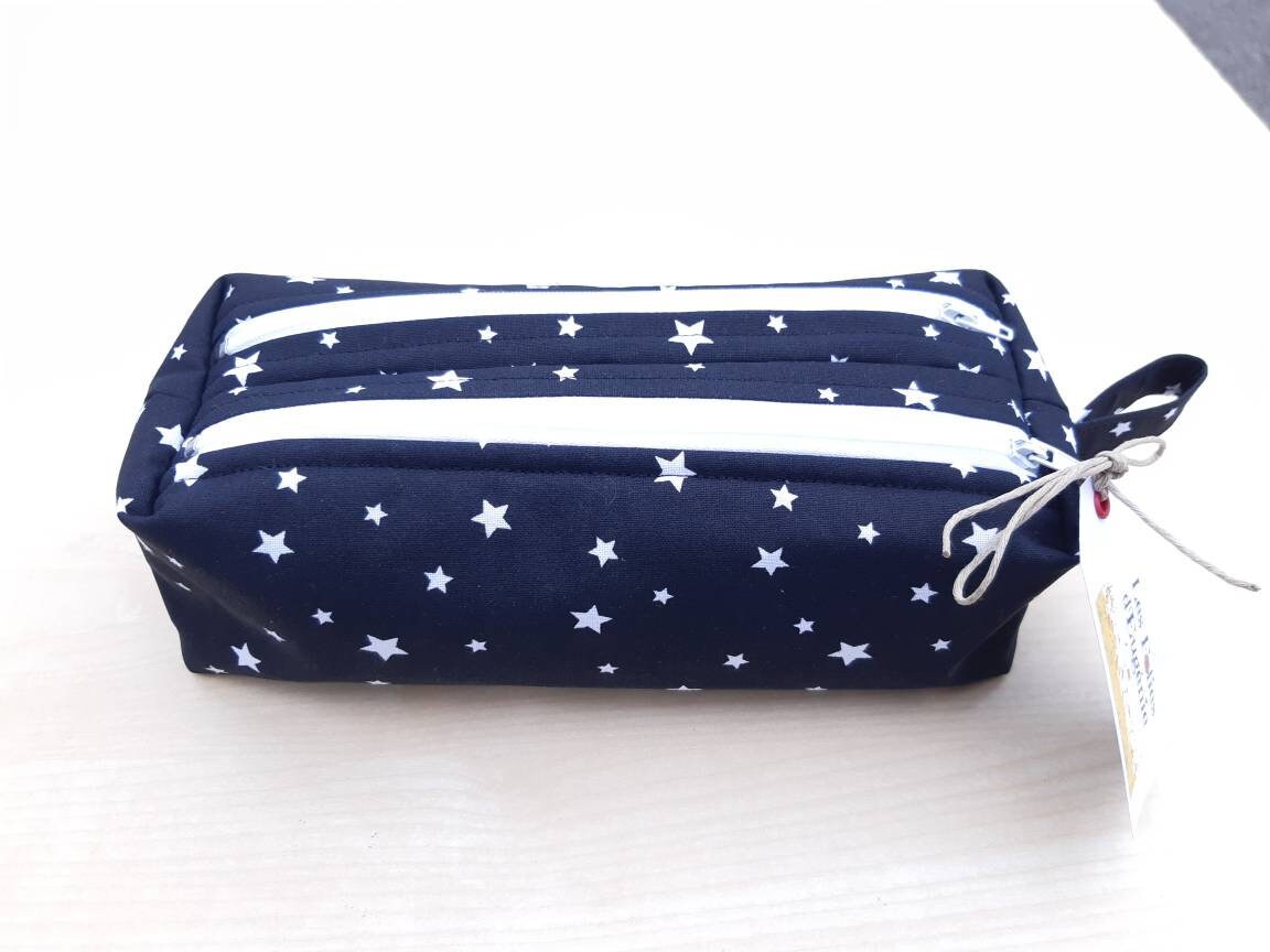 Trousse à 2 Zips en Coton Noire Etoiles Mixte