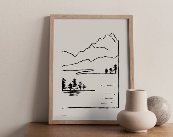 Mountain Lake I Art Print I One Line Art I Picture Landscape I Minimal Art I Line Drawing