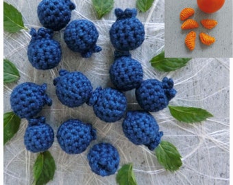 6 pcs. Blueberries Blackberries Blueberries crocheted for shop play kitchen fruit