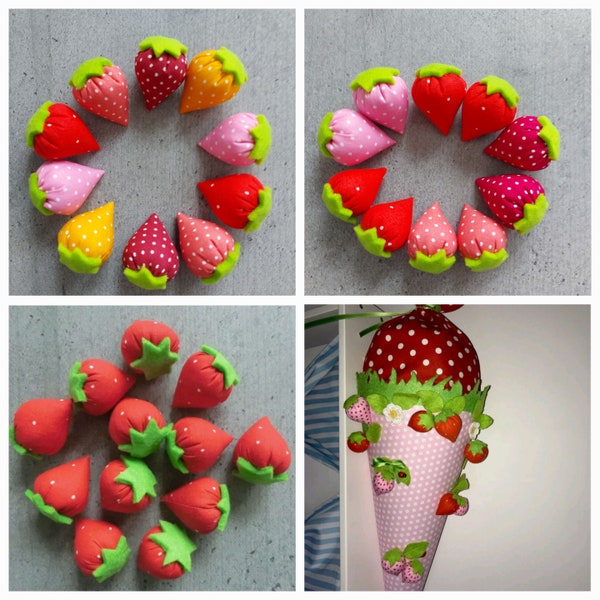 Erdbeeren Obst aus Stoff für Kaufladen Spielküche Landhaus Tilda Handarbeit