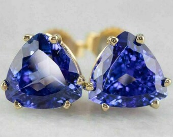 Gemstar Jewellery 18K Yellow Gold Finishing Round Purple Tanzanite Solitaire Wedding Stud Earrings