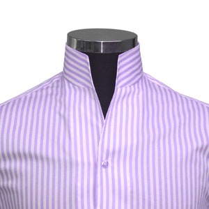 Men's High Open Collar Shirt 100% Cotton Lilac Stripes - Etsy