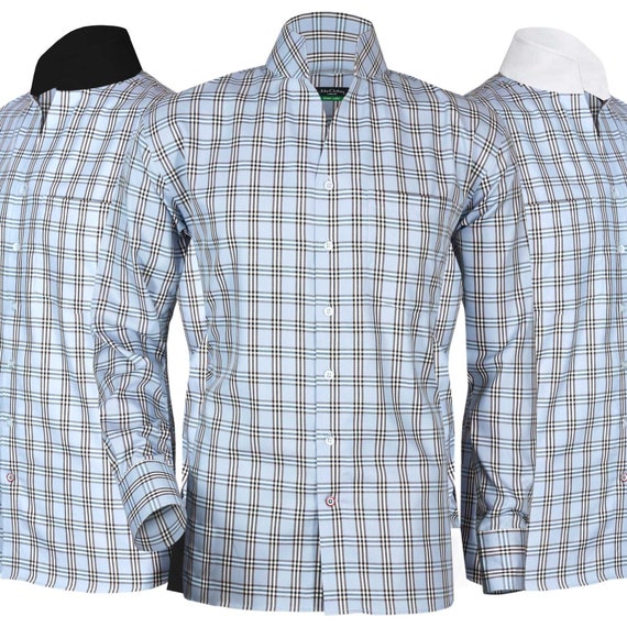 High Open V Collar Shirt Sky Blue Checks Men Shirt 100 Etsy