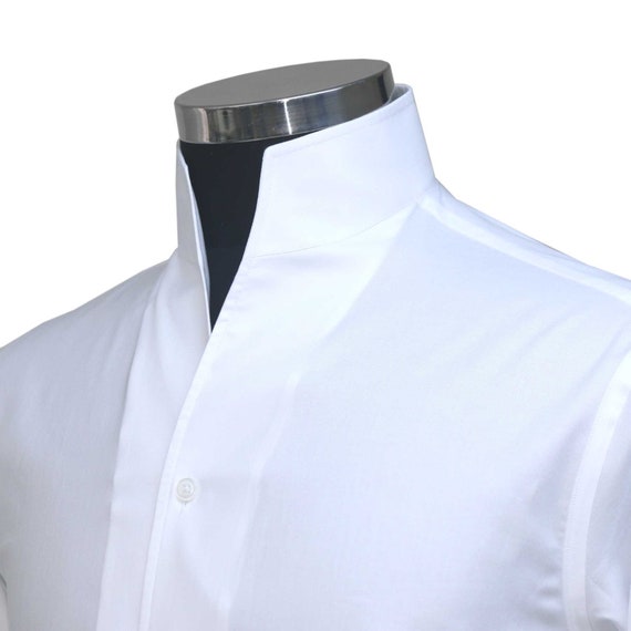 Zachtmoedigheid Grijpen schreeuw Effen wit heren katoenen overhemd overhemd met hoge kraag - Etsy België