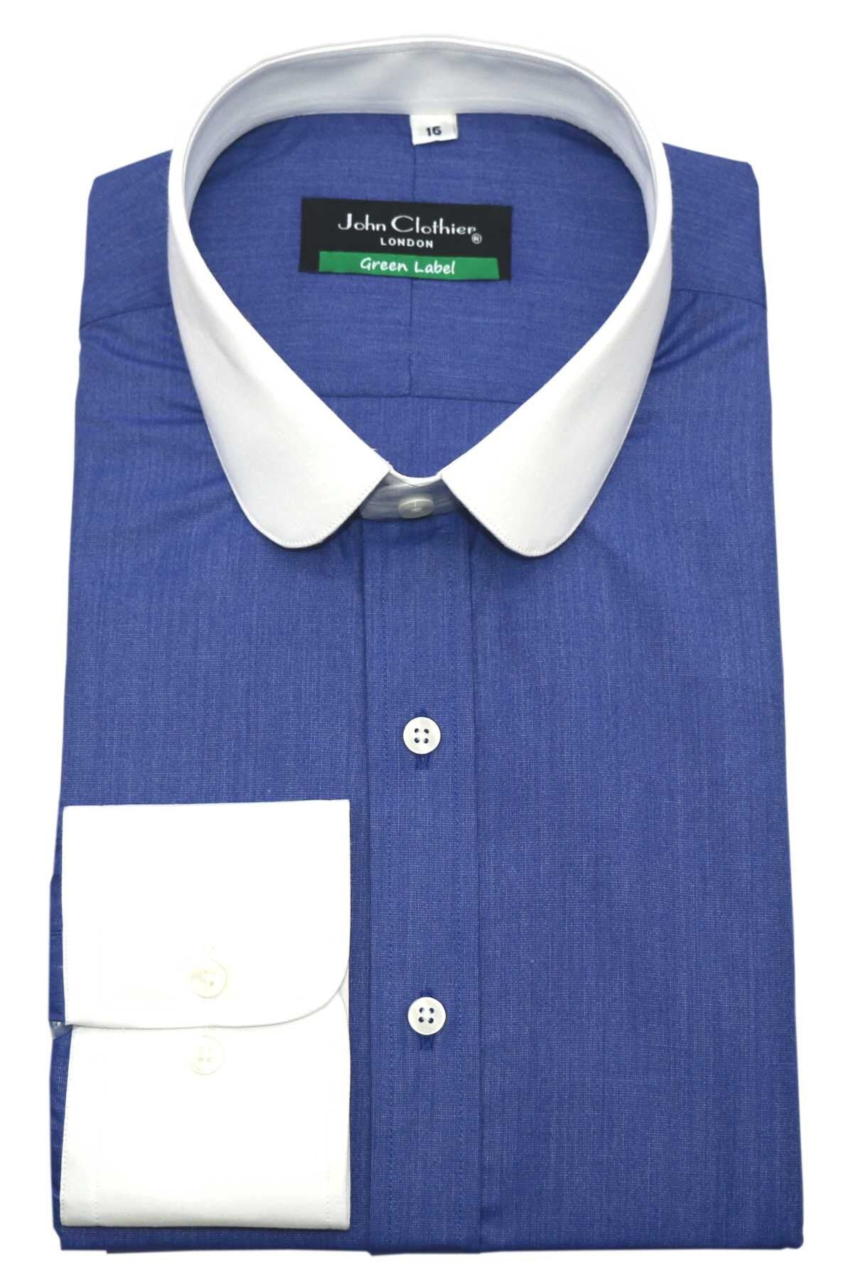 Penny Collar Round Club Collar Navy Blue Plain Men's Etsy