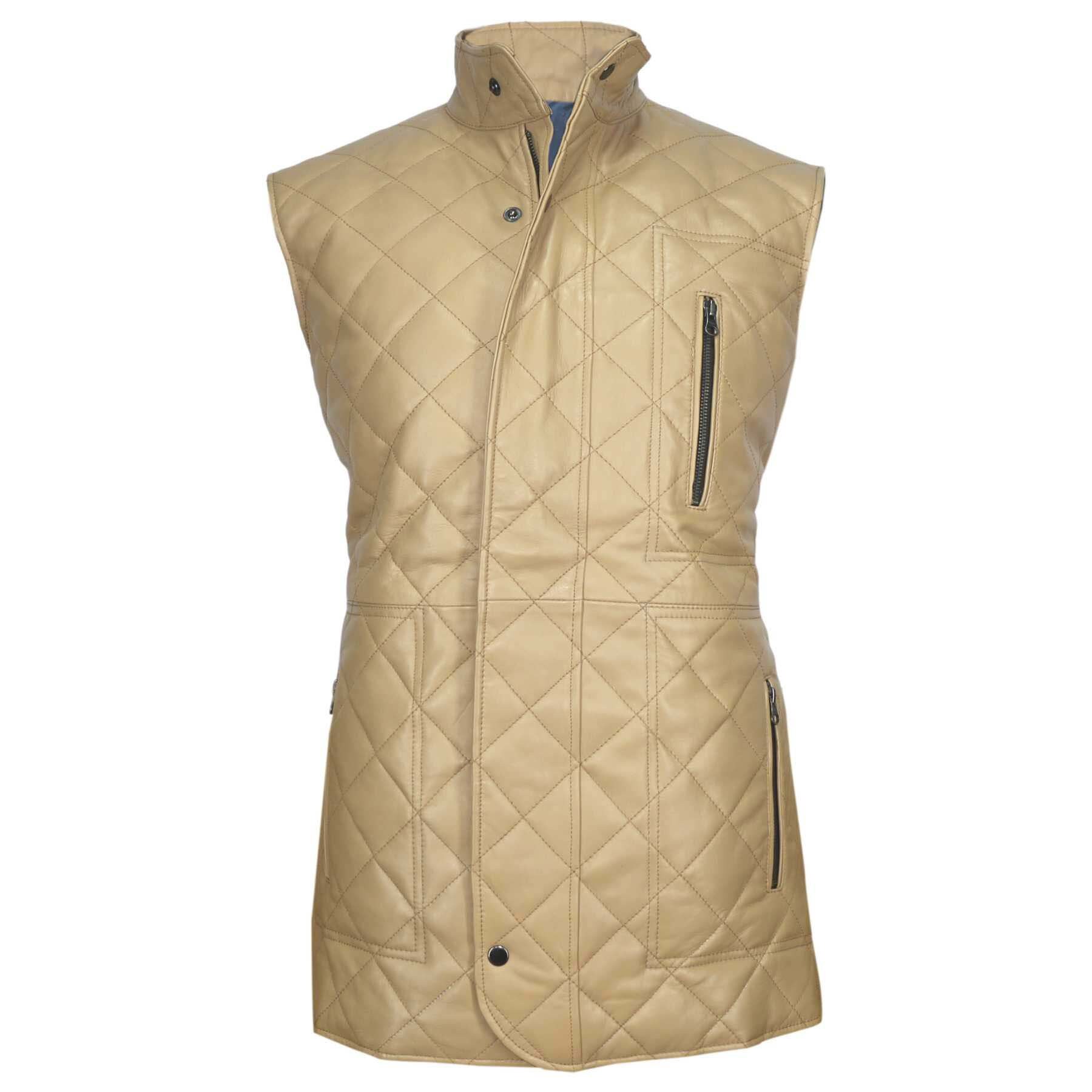 Men Diamond Quilted Leather Vest Jacket 