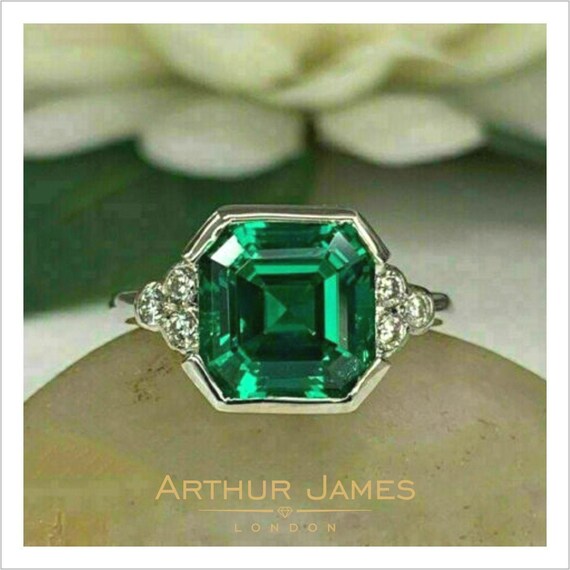 Asscher Cut 3 Ct Green Emerald Diamond Gemstone Women - Etsy