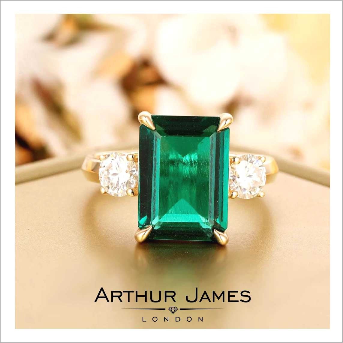 Green Emerald Vintage Engagement Ring 3.5 Ct 14k Gold Etsy