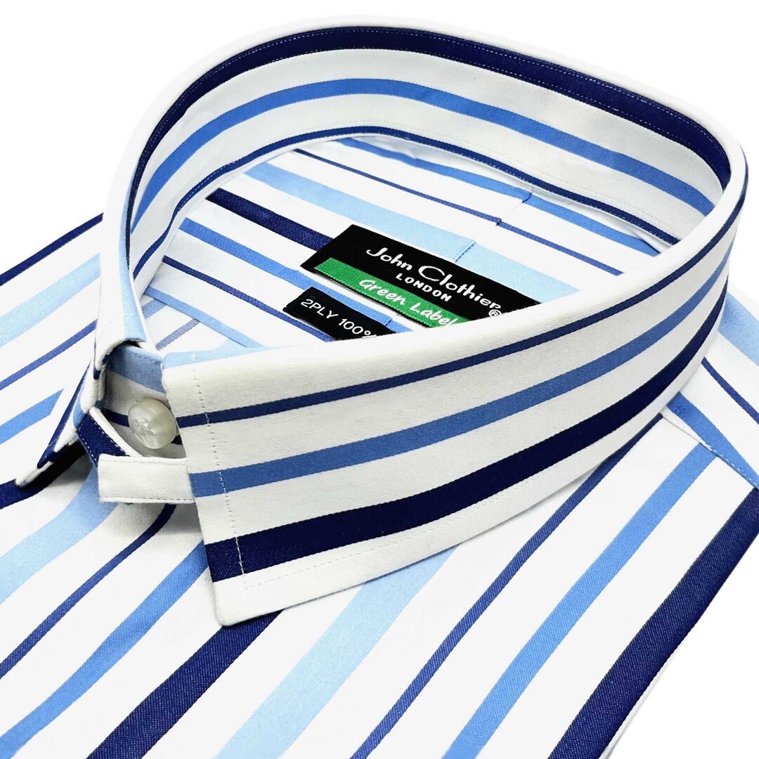 Snap Tab Collar Shirt Loop Collar Shirt Blue & White Stripes Etsy