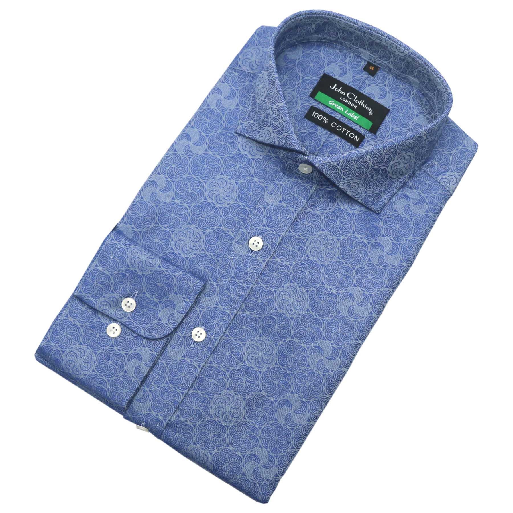 Cutaway Collar Mens 100 Cotton Shirt Blue Jacquard Dress Etsy UK