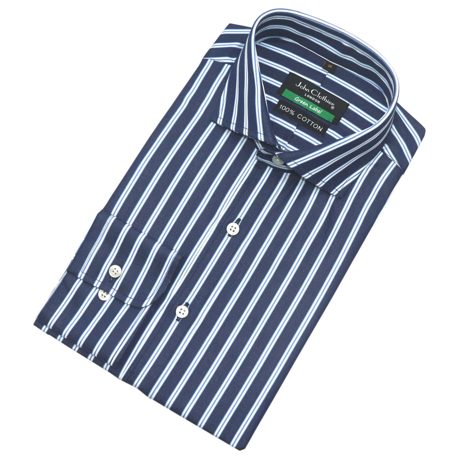 Cutaway Collar Mens 100 Cotton Shirt Blue Stripes Dress Etsy