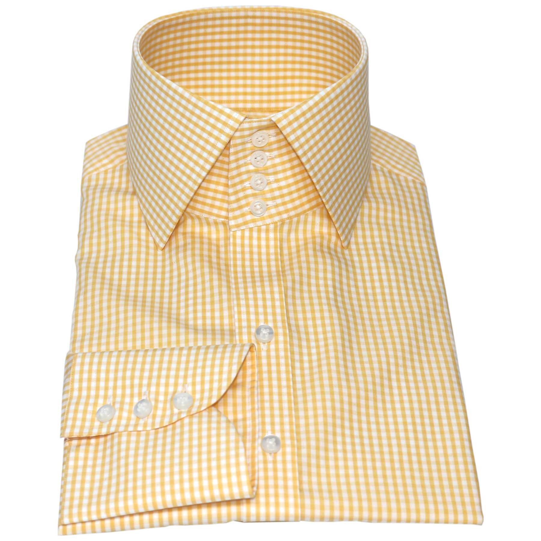 High Collar Shirt for men Yellow Gingham Checks / spread Etsy