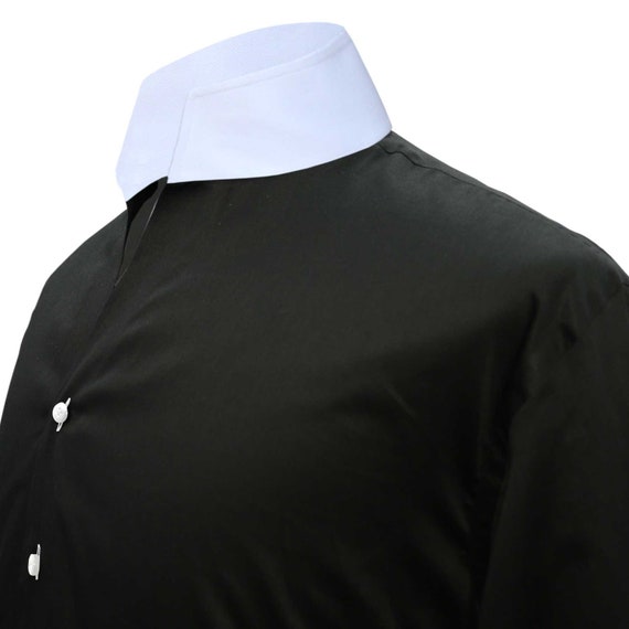 Plain Jet Black Men S Shirt High Open V Collar Shirt Etsy