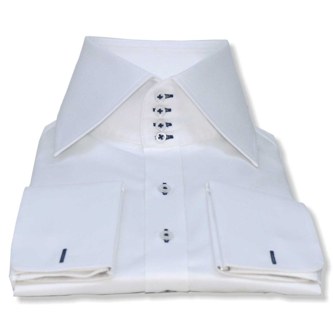 High Collar shirt Plain White Contrast Button Holes 4 Etsy