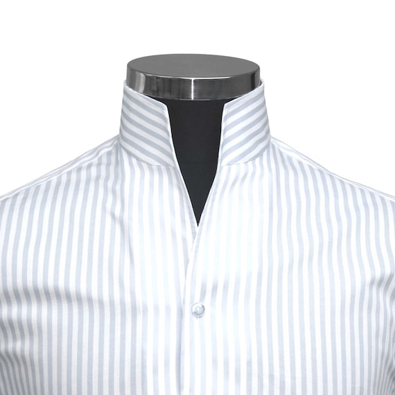 Men's Comfort Cotton Grandfather Shirt - Navy & White Stripe