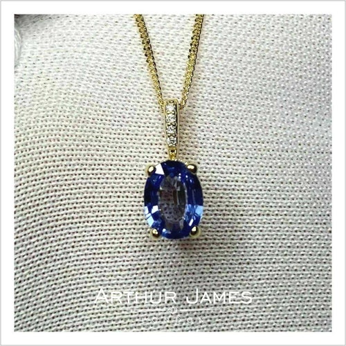 Women's Four Prong Solitaire Pendant, Blue Sapphire 2 shops Ct Oval Cut Diamond Gemstone Pendant, 14K Yellow Gold Finish Sterling Silver 925