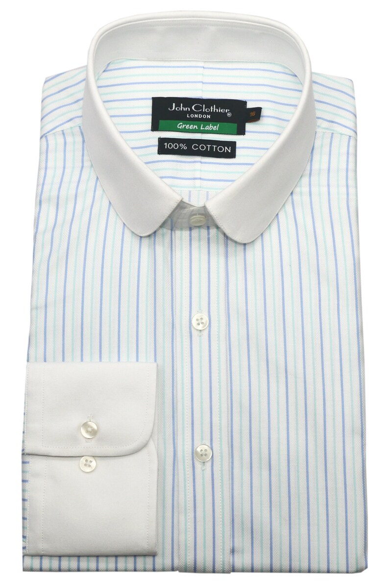 100/% Cotton Shirts Penny Collar UK800-87 Sea Green Stripes Round Club Collar Shelby Brothers Men/'s Peaky Blinders Bankers