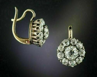 14k Yellow Gold Earrings 2.0Ct Round Cut Diamond Antique Flower Drop/Dangler