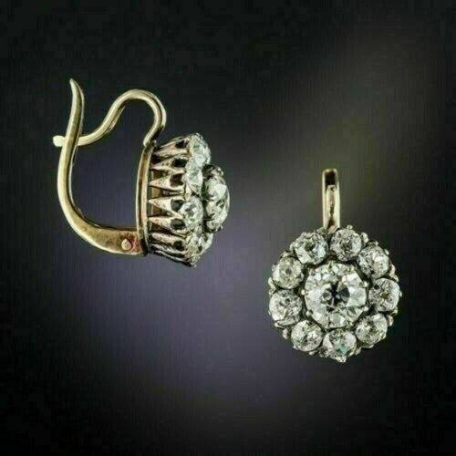14k Yellow Gold Earrings 2.0ct Round Cut Diamond Antique - Etsy
