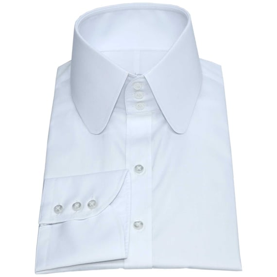 High Collar Shirt Plain White High Neck Penny Collar 3 Buttons